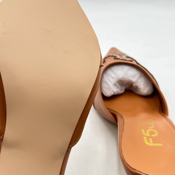 FSJ Sandy Brown Gorgeous Studded Pointed Toe Mules Stiletto Heel Slip On Shoes - Picture 6 of 8